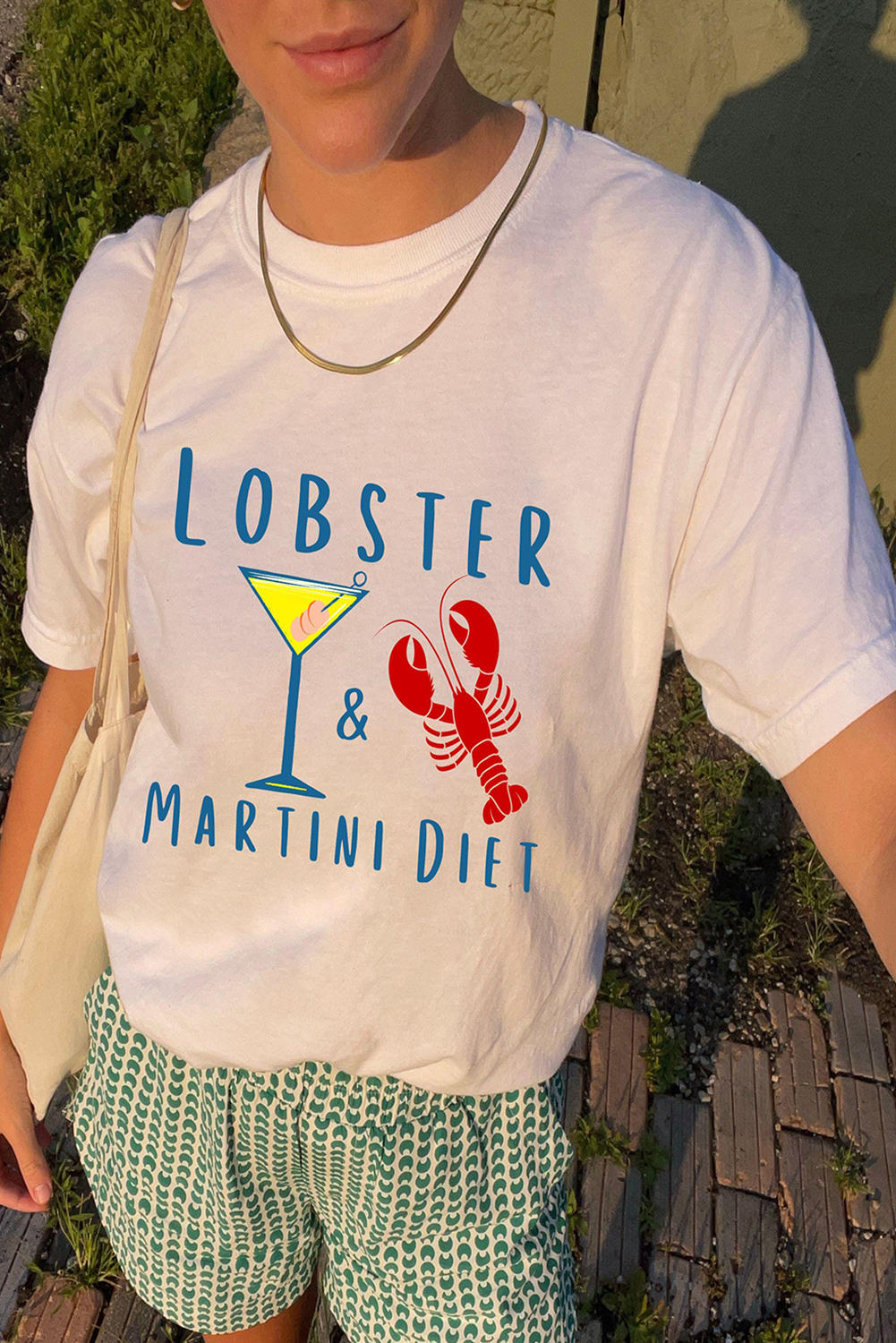 White LOBSTER MARTINI DIET Cocktail & Crawfish Print T Shirt Graphic Tees JT's Designer Fashion