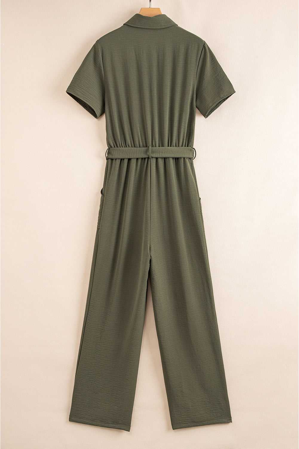 Moss Green Half Button Belted Utility Short Sleeve Jumpsuit Jumpsuits & Rompers JT's Designer Fashion