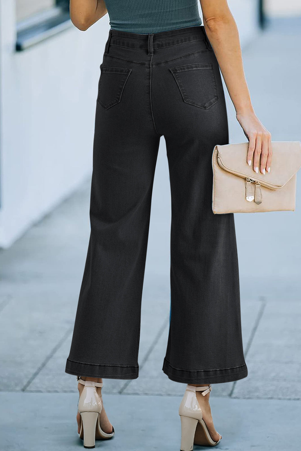 Black Plain Seam Detail Flared Bottom Ankle Length Jeans Jeans JT's Designer Fashion