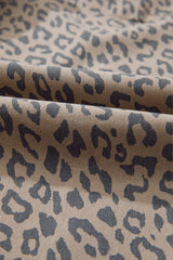 Khaki Leopard Printed Drawstring Elastic Waistband Pocketed Wide Leg Jeans Jeans JT's Designer Fashion