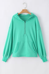 Aruba Blue Solid Kangaroo Pocket Half Zipper Oversized Hoodie Sweatshirts & Hoodies JT's Designer Fashion