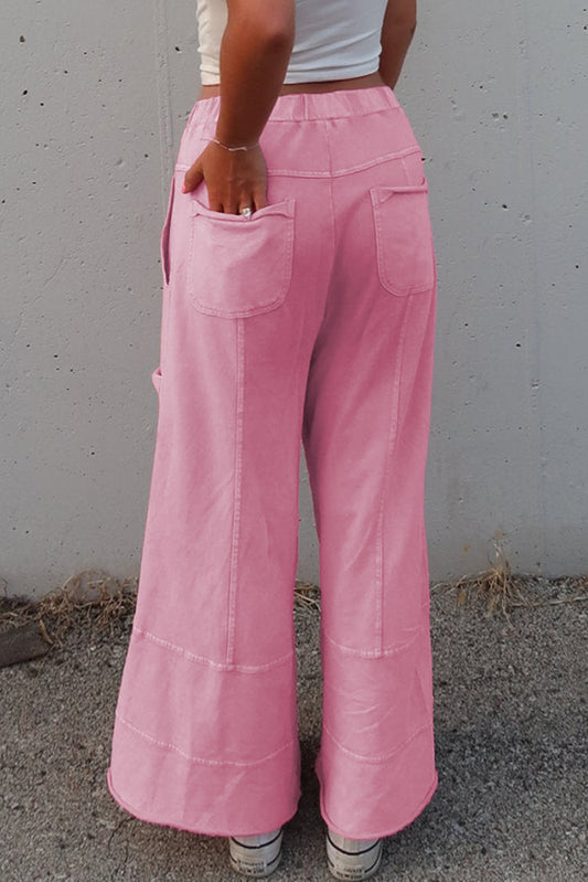 Bonbon Mineral Wash Exposed Seam Drawstring High Waist Wide Leg Cargo Pants Casual Shorts JT's Designer Fashion