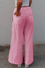 Bonbon Mineral Wash Exposed Seam Drawstring High Waist Wide Leg Cargo Pants Casual Shorts JT's Designer Fashion