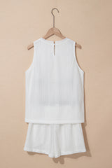 Beige Textured Knit Tank Top and Drawstring Shorts Set Short Sets JT's Designer Fashion