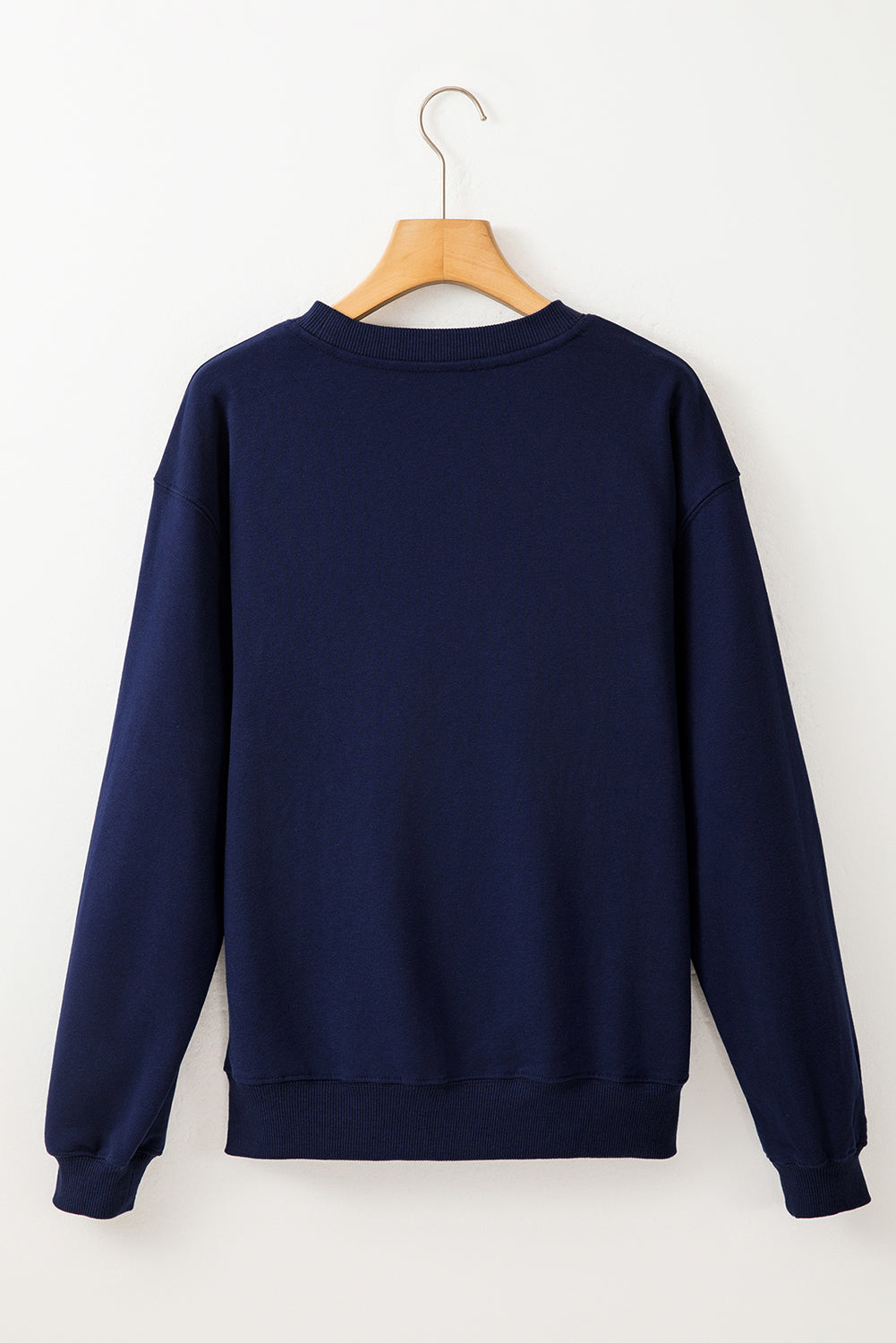 Navy Blue Solid Fleece Lined Drop Shoulder Terry Sweatshirt Sweatshirts & Hoodies JT's Designer Fashion