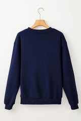 Navy Blue Solid Fleece Lined Drop Shoulder Terry Sweatshirt Sweatshirts & Hoodies JT's Designer Fashion