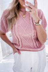 Pink Twist Knit Slim Fit Short Sleeve Sweater Sweaters & Cardigans JT's Designer Fashion