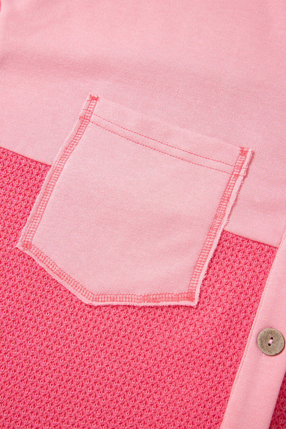 Peach Blossom Two Tone Contrast Waffle Knit Buttoned Loose Shacket Jackets JT's Designer Fashion