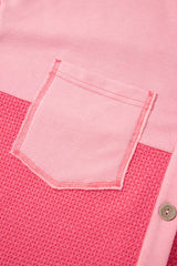 Peach Blossom Two Tone Contrast Waffle Knit Buttoned Loose Shacket Jackets JT's Designer Fashion