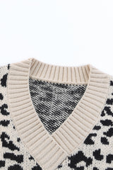 Khaki Leopard Color Block Long Sleeve Sweater Sweaters & Cardigans JT's Designer Fashion