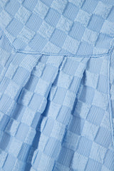 Beau Blue Checkered Pocketed High Waist Wide Leg Overall Jumpsuits & Rompers JT's Designer Fashion