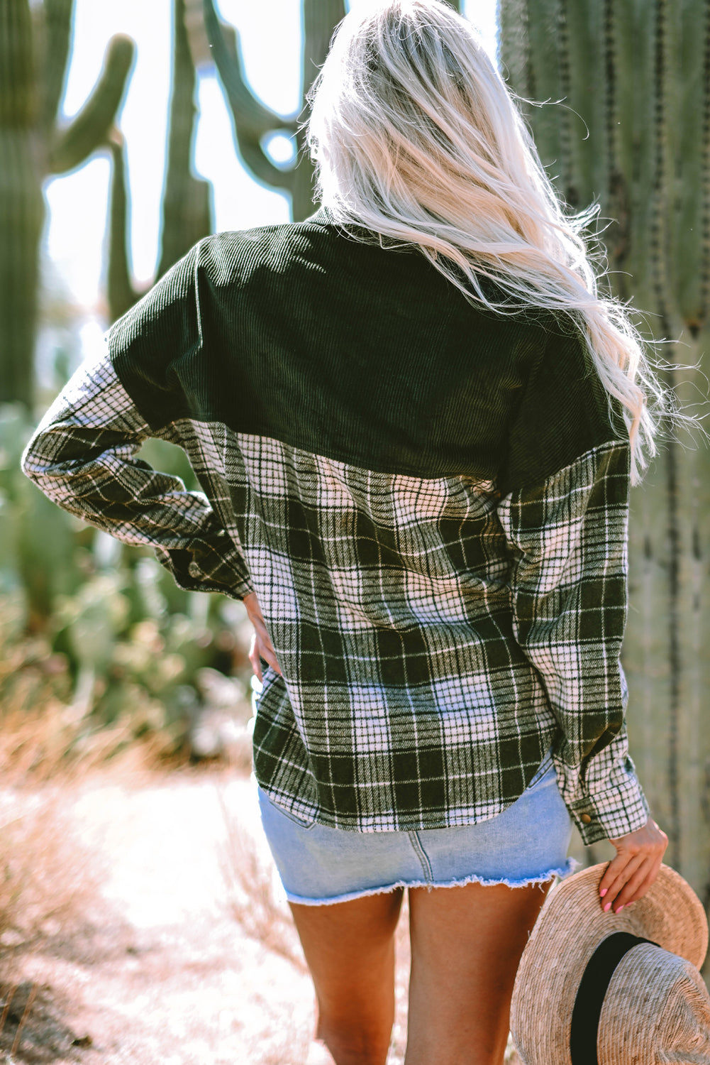 Blackish Green Snap Buttons Colorblock Plaid Shacket Plaid Shackets JT's Designer Fashion