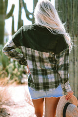Blackish Green Snap Buttons Colorblock Plaid Shacket Plaid Shackets JT's Designer Fashion