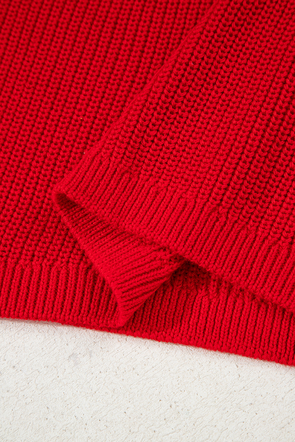Racing Red Solid Textured Knit V Neck Drop Shoulder Sweater Sweaters JT's Designer Fashion
