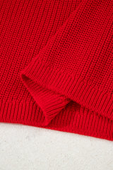 Racing Red Solid Textured Knit V Neck Drop Shoulder Sweater Sweaters JT's Designer Fashion