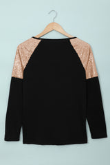 Black Sequin Shoulder Long Sleeve Top Long Sleeve Tops JT's Designer Fashion