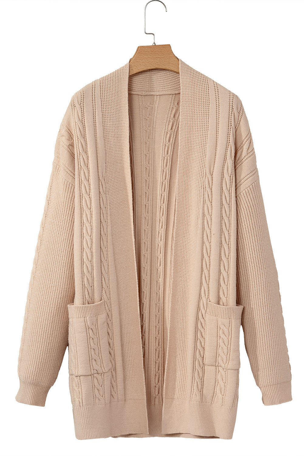 Parchment Oversize Chunky Cable Knit Open Front Midi-length Cardigan Cardigans JT's Designer Fashion