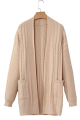 Parchment Oversize Chunky Cable Knit Open Front Midi-length Cardigan Cardigans JT's Designer Fashion
