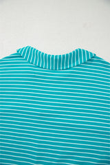 Sky Blue Stripe V Neck Tee and Casual Short Set Short Sets JT's Designer Fashion