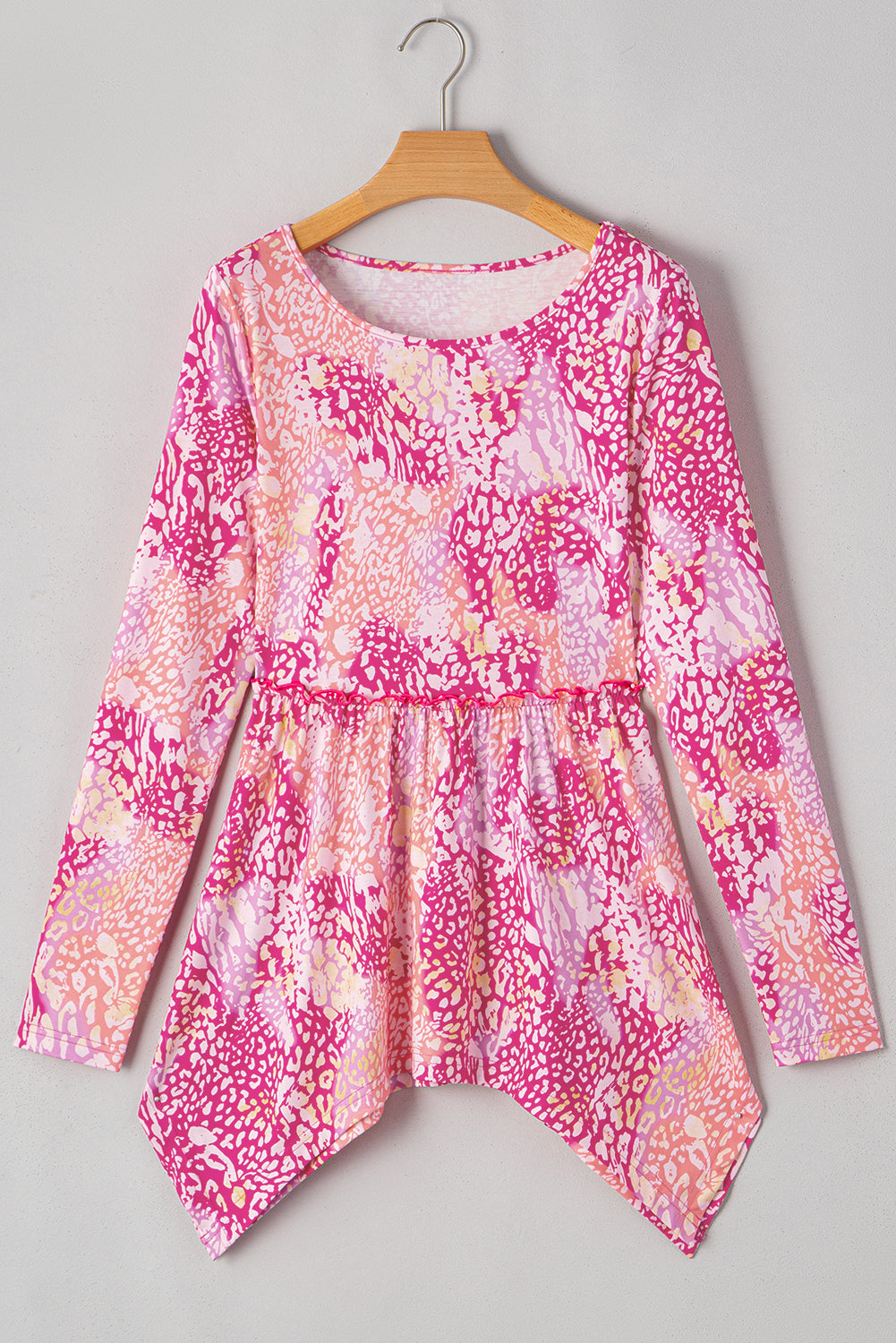 Rose Classic Leopard Print Handkerchief Hem Tunic Top Blouses & Shirts JT's Designer Fashion