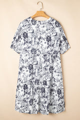 Black Floral Print Bow Detail Puff Sleeve Plus Size Midi Dress Plus Size Midi Dresses JT's Designer Fashion