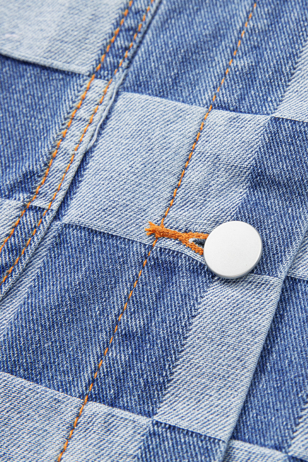 Light Blue Checkered Patchwork Button up Denim Jacket Denim Jackets JT's Designer Fashion