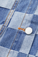Light Blue Checkered Patchwork Button up Denim Jacket Denim Jackets JT's Designer Fashion