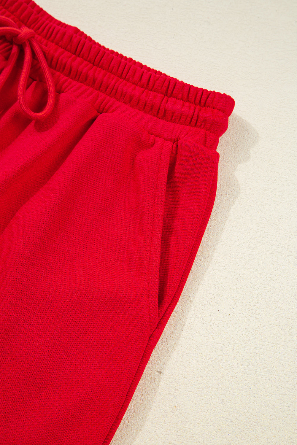 Fiery Red Varsity Striped Sleeve Drop Shoulder Sweatshirt and Short Set Short Sets JT's Designer Fashion