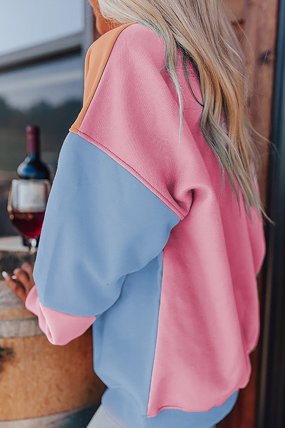Sky Blue Colorblock Patchwork Drop Shoulder Sweatshirt Sweatshirts & Hoodies JT's Designer Fashion