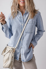 Beau Blue Long Sleeve Buttoned Chest Pocket Denim Shacket Denim Jackets JT's Designer Fashion