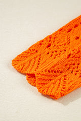 Carrot Solid Color Open Crochet Scallop Edge Sweater Sweaters JT's Designer Fashion