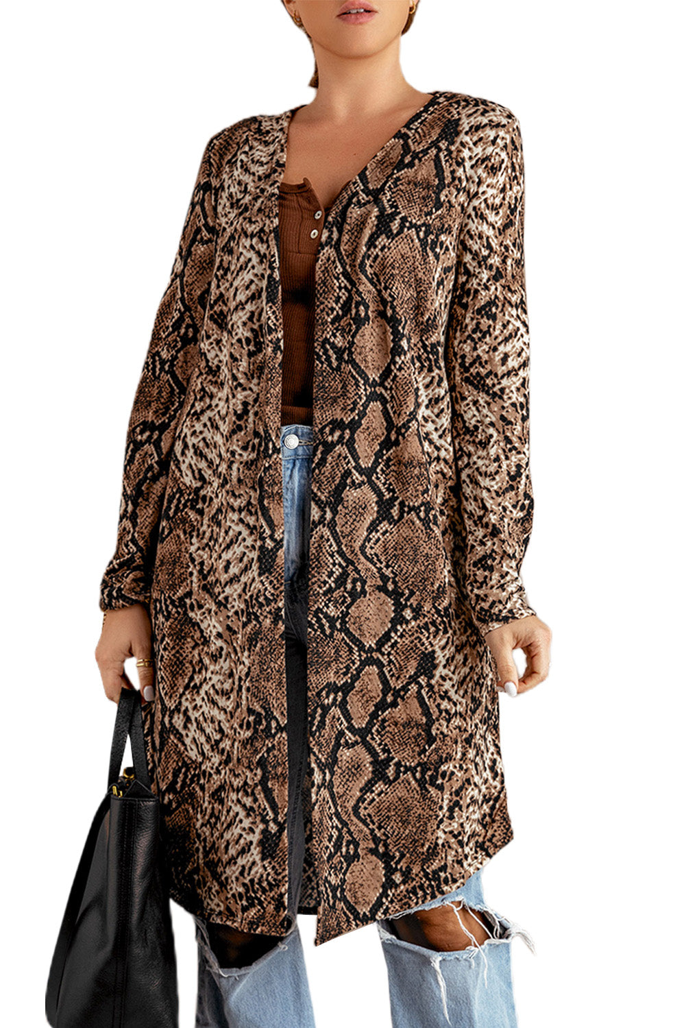 Snake Print Long Cardigan Sweaters & Cardigans JT's Designer Fashion
