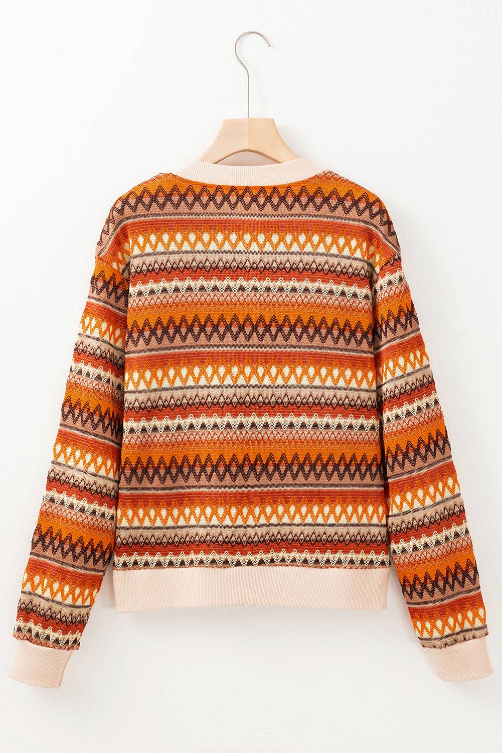 Orange Boho Striped Zip Up Long Sleeve Jacket Jackets JT's Designer Fashion