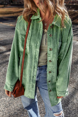 Mist Green Patched Pocket Button Up Corduroy Shacket Mist Green 75%Polyester+20%Viscose+5%Elastane Jackets JT's Designer Fashion