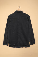 Black Ripped Denim Jacket Denim Jackets JT's Designer Fashion