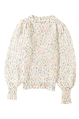 Beige Colorful Confetti Dots Cable Knit Crew Neck Sweater Sweaters JT's Designer Fashion