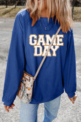 Dark Blue GAME DAY Glitter Detail Ribbed Drop Shoulder Sweatshirt Graphic Sweatshirts JT's Designer Fashion