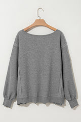 Gray Waffle knit Bishop Sleeve Split Oversized Top Long Sleeve Tops JT's Designer Fashion