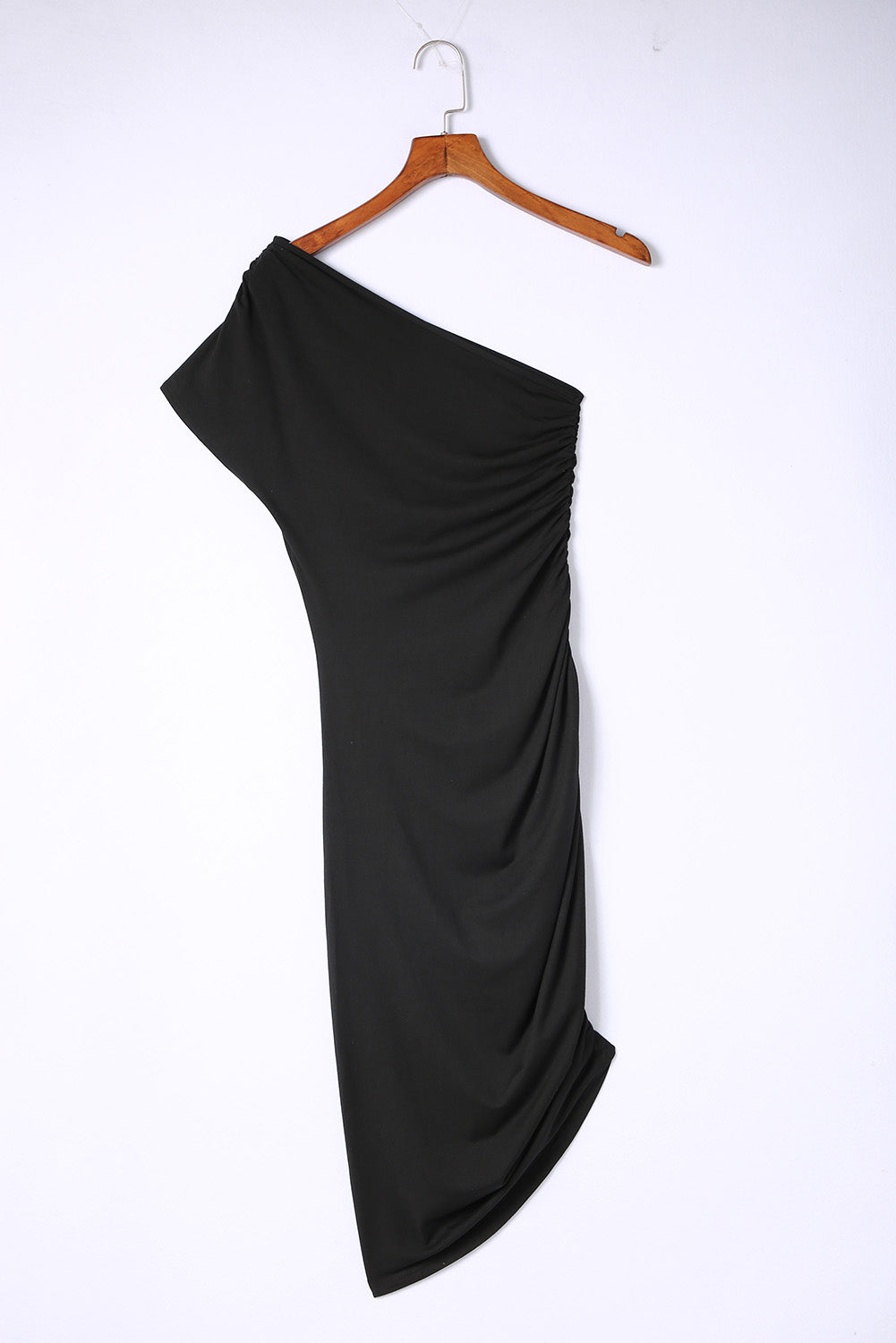 Black One-shoulder Short Sleeve Ruched Bodycon Dress Bodycon Dresses JT's Designer Fashion