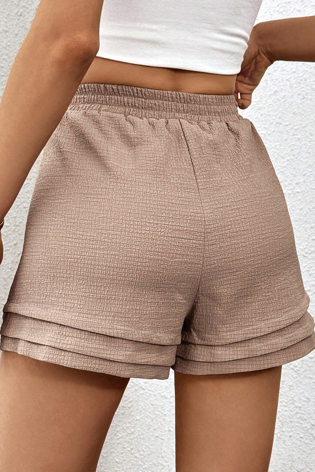 Straw Yellow Textured Tiered Edge High Waist Casual Shorts Casual Shorts JT's Designer Fashion