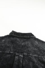 Black Vintage Distressed Mineral Wash Oversized Shacket Jackets JT's Designer Fashion