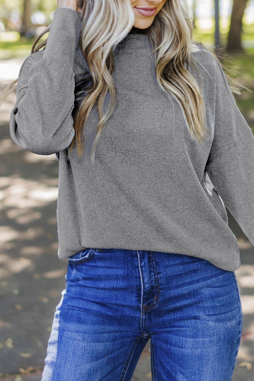 Gray Ribbed Zip Knit Top Long Sleeve Tops JT's Designer Fashion