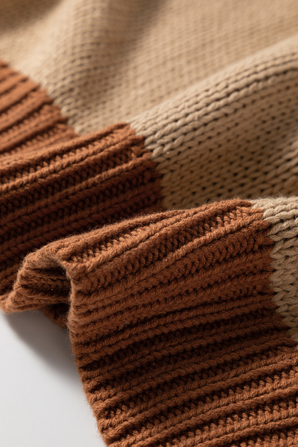 Light French Beige Contrast Stitch Detail Color Block Knitted Plus Size Sweater Plus Size Sweaters & Cardigans JT's Designer Fashion