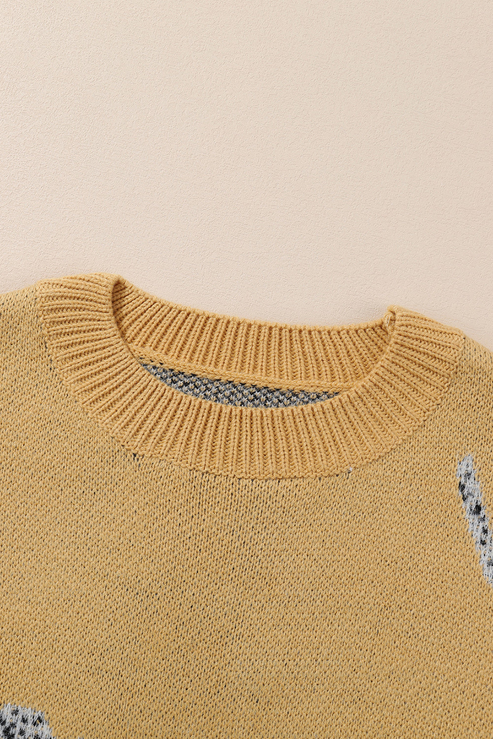 Camel Fuzzy Cheetah Accent Round Neck Sweater Sweaters & Cardigans JT's Designer Fashion