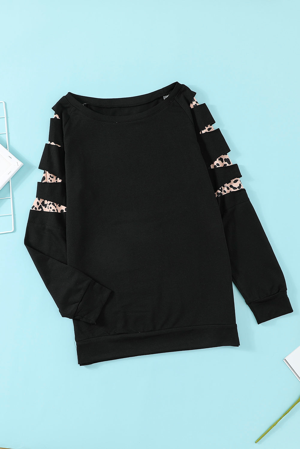 Leopard Insert Black Sweatshirt Sweatshirts & Hoodies JT's Designer Fashion