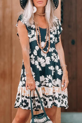 Floral Print Ruffle Sleeve Empire Waist Mini Dress Mini Dresses JT's Designer Fashion