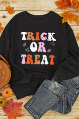 Black TRICK OR TREAT Graphic Crewneck Halloween Sweatshirt Graphic Sweatshirts JT's Designer Fashion