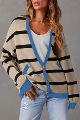 White Colorblock Drop Shoulder Buttoned Loose Cardigan Cardigans JT's Designer Fashion