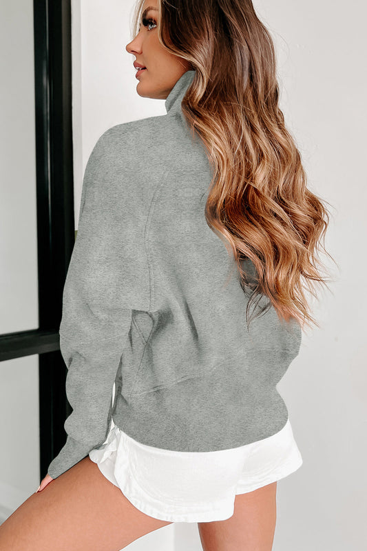Light Grey Quarter Zip Stand Neck Kangaroo Pocket Sweatshirt Sweatshirts & Hoodies JT's Designer Fashion