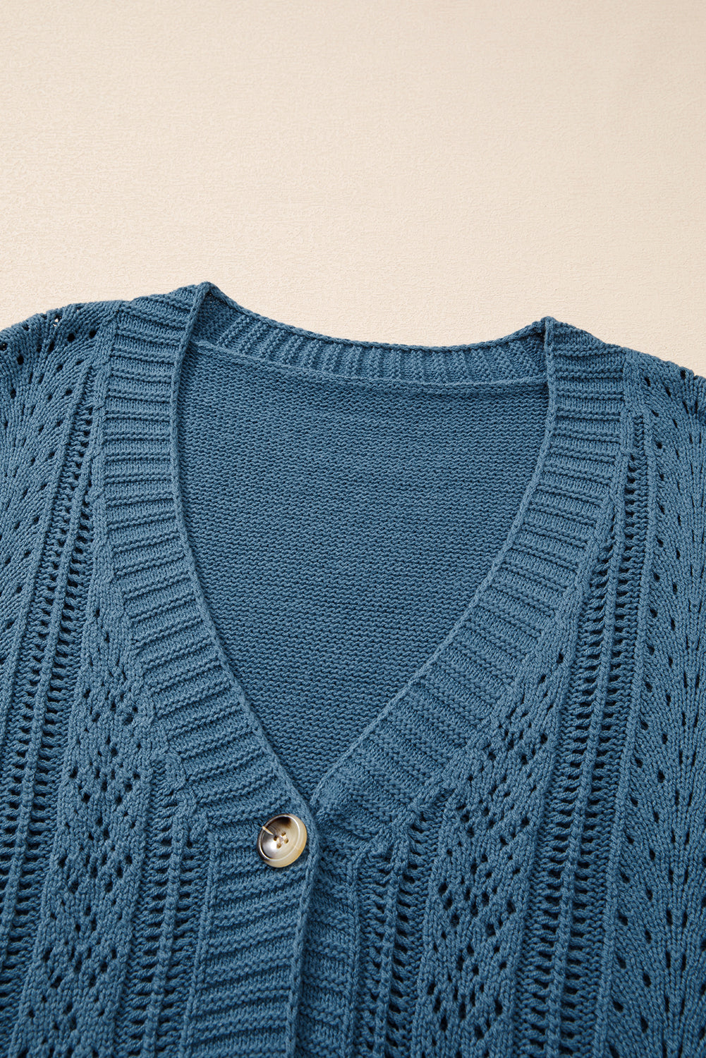 Real Teal Open Knit V Neck Button Front Drop Shoulder Plus Size Cardigan Plus Size Sweaters & Cardigans JT's Designer Fashion